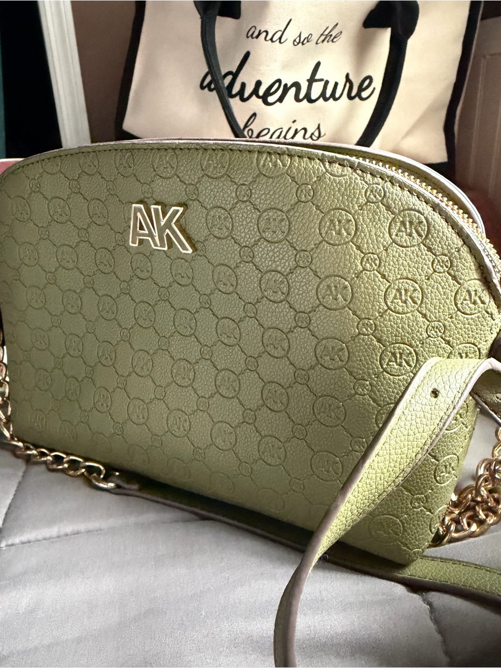 Olive Green Crossbody Bag with Chain Strap